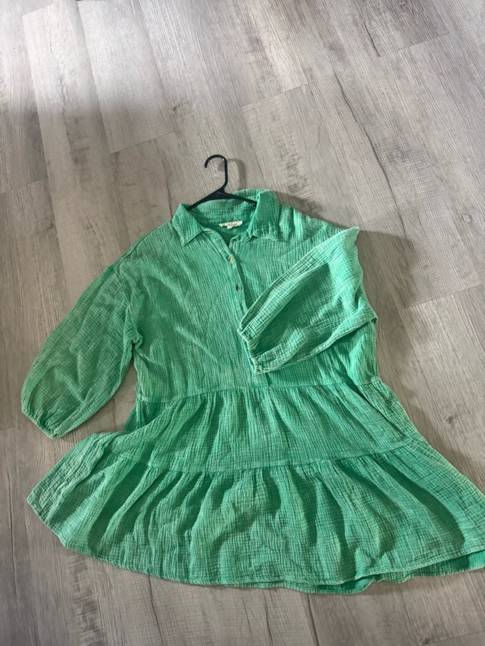 Peach Love California Mint Green Tiered Button-Front Long Sleeve Dress